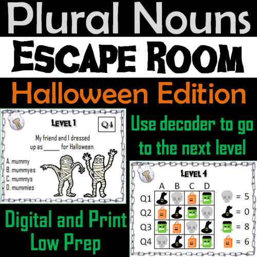Plural Nouns Activity: Grammar Escape Room Halloween