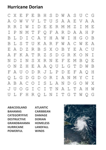 Hurricane Dorian Word Search