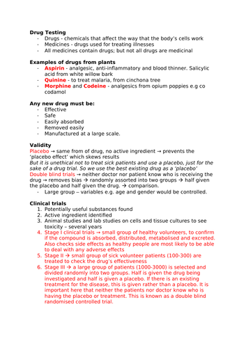 Edexcel A Level Biology A - Topic 4: Drug Testing and Plant Structures (2/2)