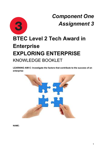 BTEC Level 2 Tech Award in Enterprise  EXPLORING ENTERPRISE Component One Assignment 3
