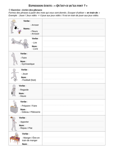 "Que font-ils ?" (What are they doing? Describe the activity - French worksheet)