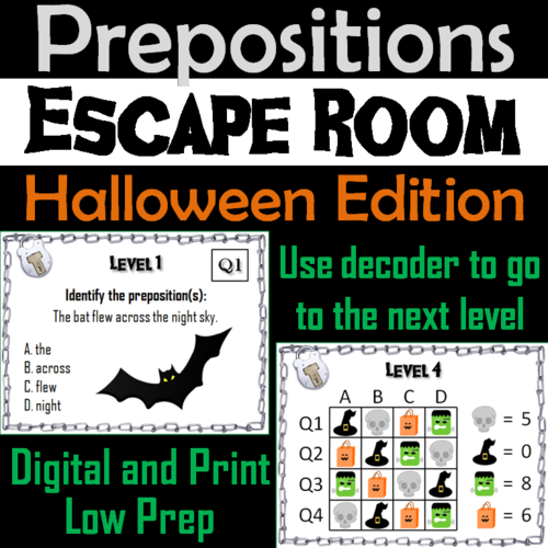 Prepositions Activity: Grammar Escape Room Halloween