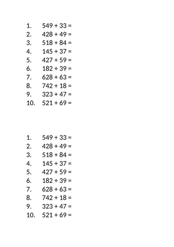 Addition Written Method (Compact Column Addition) - Year 4 Maths Planning and Resources