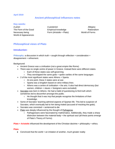 Ancient Philosophical influences OCR REP notes