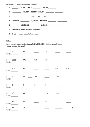 Number Sequences - with Answers