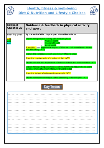 GCSE PE - Component 2, Topic 1: Health,  Fitness & Wellbeing