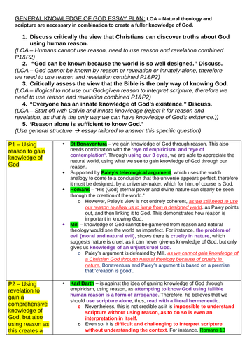 OCR A level Religious Studies - Knowledge of God DCT Essay Plan