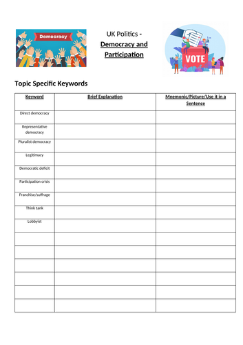 Democracy & Participation - Work/Homework booklet