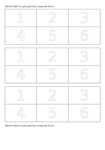 Bingo 1 to 6 to colour for foreign language learning