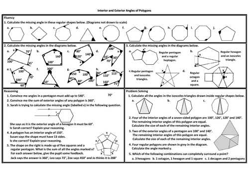 Interior And Exterior Angles Of Polygons Problem Solving Mastery Worksheet