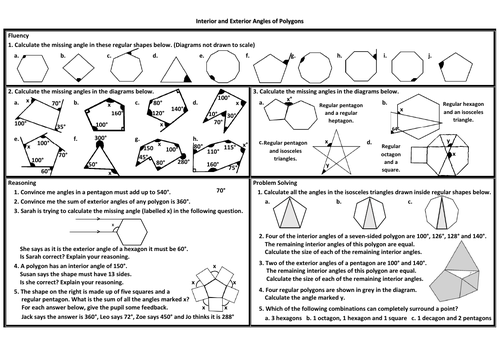 Interior and Exterior Angles of Polygons Problem Solving Mastery Worksheet