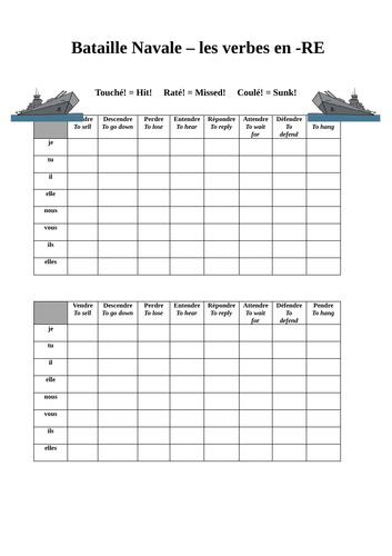 RE verbs battleships