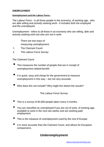 Economics: Unemployment  (NEW SPEC) - Edexcel