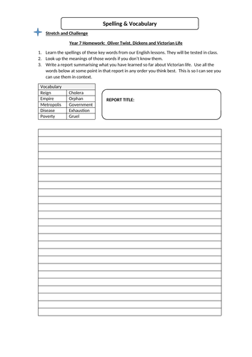 Oliver Twist Spelling and Vocabulary Challenge