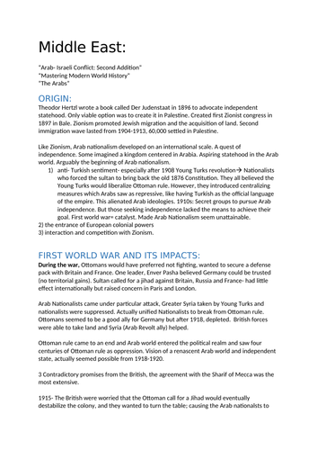 25 page booklet on the Middle East OCR unit (A/A* grade)