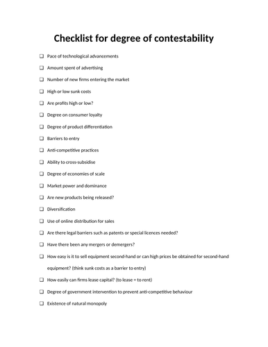 Economics: Contestable Markets (NEW SPEC) - Edexcel