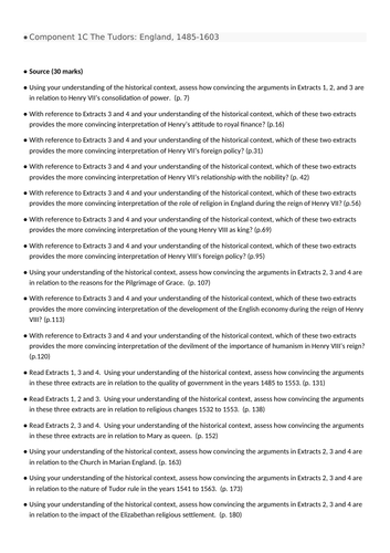 AQA A-level History 1C The Tudors 1485-1603 Past Exam Questions