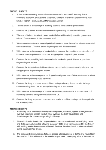 A level Edexcel Economics (new) Past Paper Questions