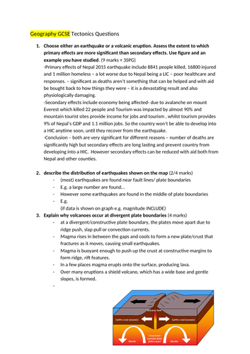 GCSE Geography AQA Tectonics grade 8/9 exam questions and answers