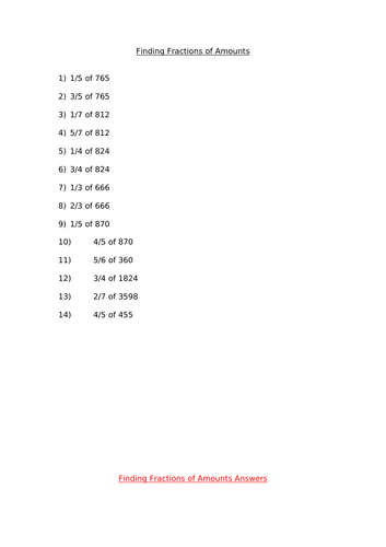 year 6 finding fractions of amounts lesson teaching resources