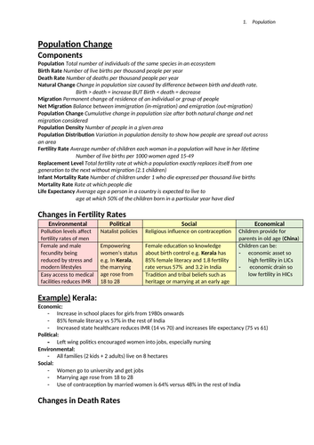 CIE Geography A Level Population Notes