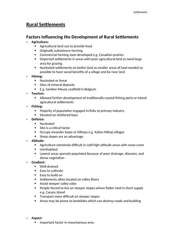Condensed CIE Geography A Level Settlement Notes