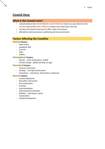 Condensed CIE Geography A Level Coasts Notes