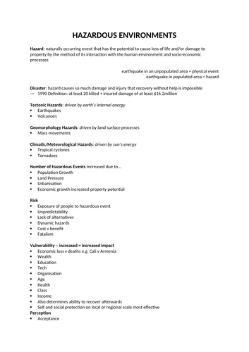 Condensed CIE Geography A Level Hazard Notes