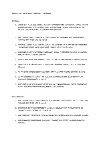 Health and Social Care - Unit 1 LAA practice questions