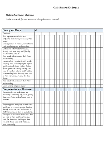 Guided Reading Recording Sheet Key Stage 2