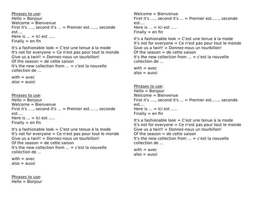 Worksheets - Clothes - French - Y7