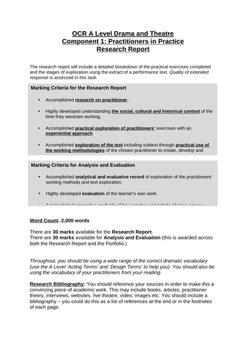 OCR A Level Drama and Theatre - Practitioners in Practice - GUIDANCE WORKSHEET