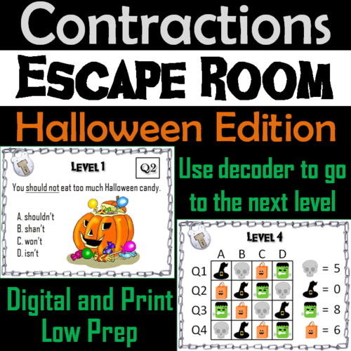 Contractions Activity: Halloween Escape Room Grammar