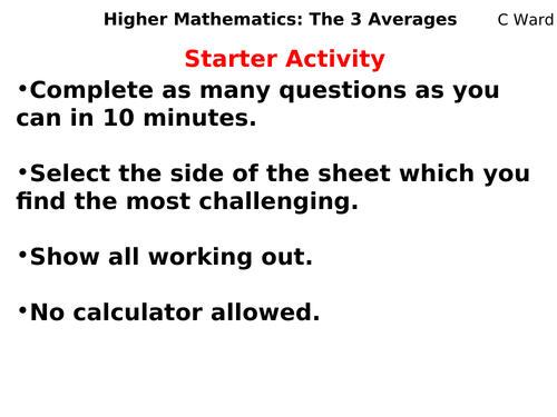 GCSE HIGHER MATHS THE THREE AVERAGES COMPLETE LESSON