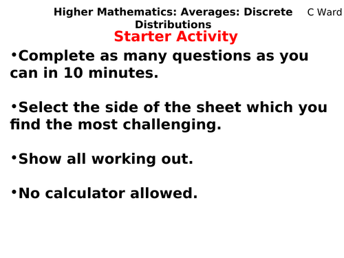 COMPLETE LESSON: GCSE HIGHER MATHEMATICS THE THREE AVERAGES FROM A DISCRETE DISTRIBUTION