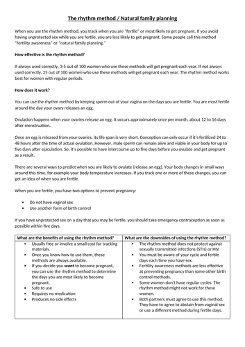 Contraception lesson - KS3 / KS4 PSHE