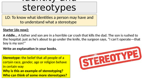 Identity and stereotypes - KS3 PSHE lesson