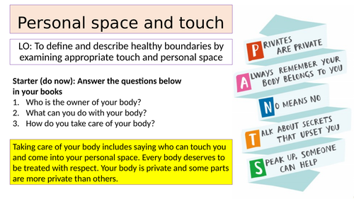 Personal space and inappropriate touch - KS3 PSHE lesson