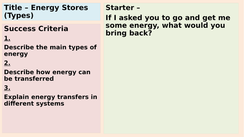 AQA Energy stores and Pathways (two lessons, updated for latest spec)