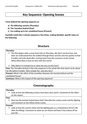 A resource enabling a detailed, structured analysis of the opening 5 minutes of WNTTAK.