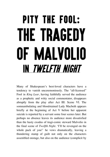 Twelfth Night: The Tragedy of Malvolio
