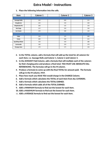 Microsoft Excel and scenario based tasks with formulas - KS3/KS4