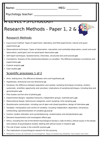 psychology research methods worksheet