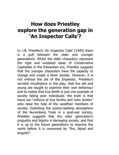 An Inspector Calls: Generation Gap Essay (Top Band)