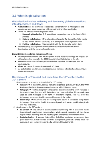 Globalisation  Notes - Edexcel A level Geography