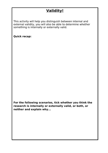 AQa Psychology A level. Validity and reliability - Yr12 content