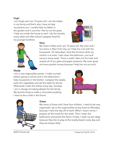Hausarbeit Lesung German Reading On House Chores Putzen Teaching Resources
