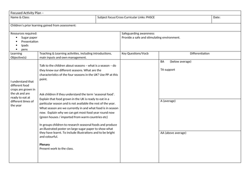 Seasonal foods Lesson