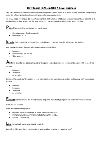 OCR A Level Business Exam Skills - How to use PEAEL