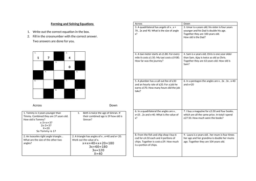 Forming Equations Crossnumber